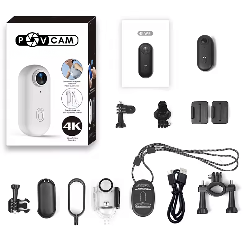POVCam™ Complete Set - Waterproof & Shockproof case, Clip Mount, Bike/Motorbike Mount, Helmet Mount, Tripod Stick